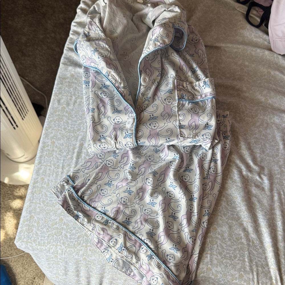 Women's Printed Pajama Set - White and Blue